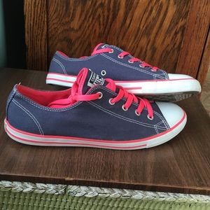 Blue and pink converse